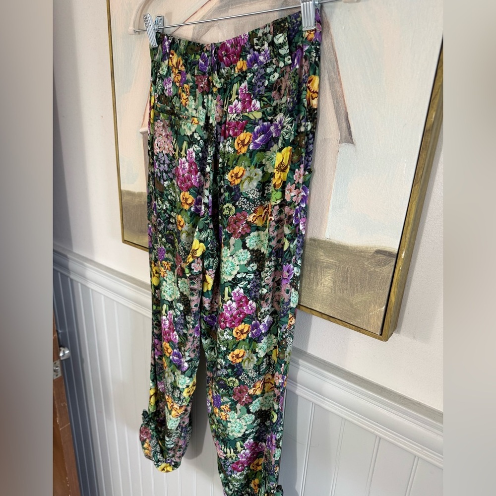 MNG Mango Tropical Floral Pants Emerald Green Birds of Paradise Size Small - Picture 12 of 12